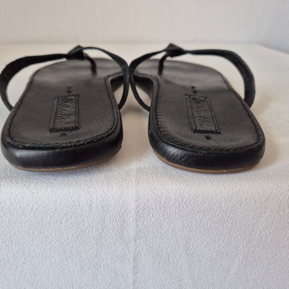 Olukai Hulali Black Leather Women's Flip Flop Slid-On Thong Sandal - Picture 5 of 9